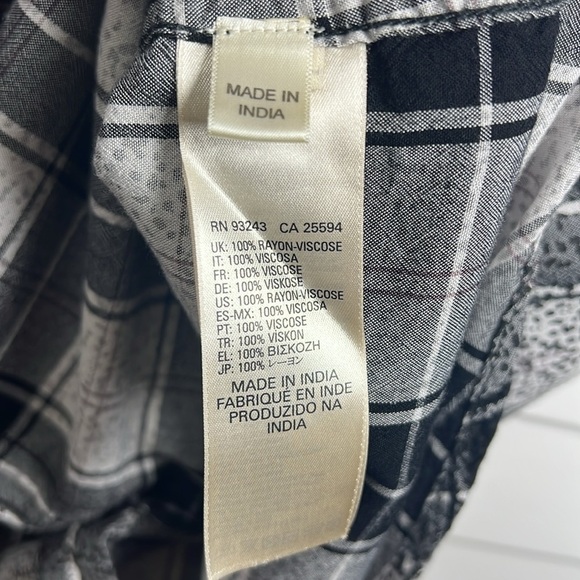 Diesel Long Sleeve Plaid Rayon Viscose Button Down Shirt Size XL Black & White - Picture 8 of 10